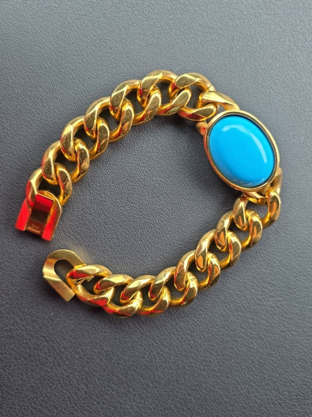 Salman Khan Gold Chain Bracelet with Bright Turquoise Oval Stone